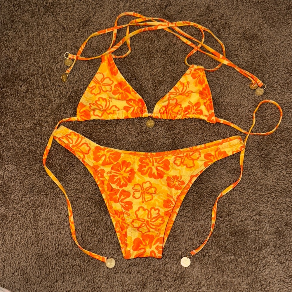 Kulani Kinis Orange Bikini with Tropical Floral Design